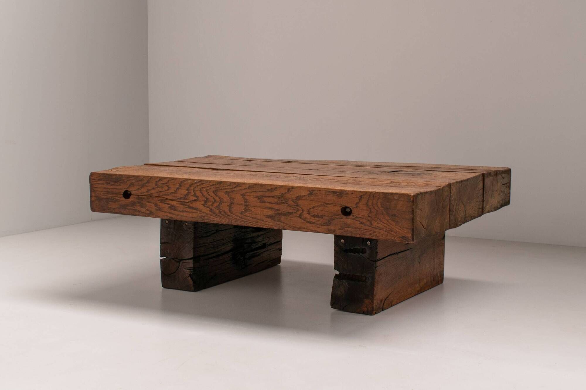 Solid Oak Wabi Sabi Coffee Table, France, 1950s