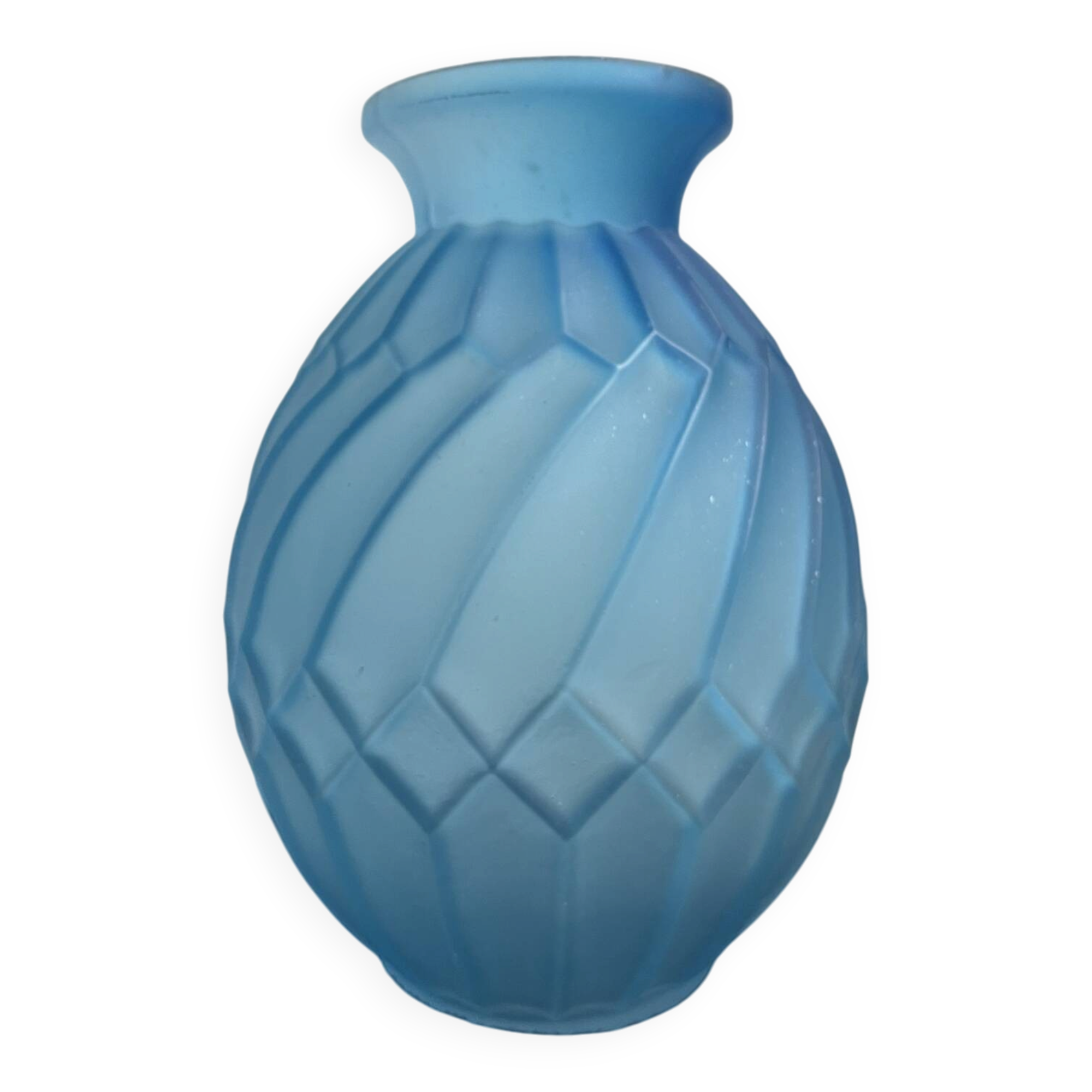 Art Deco vase in frosted blue glass