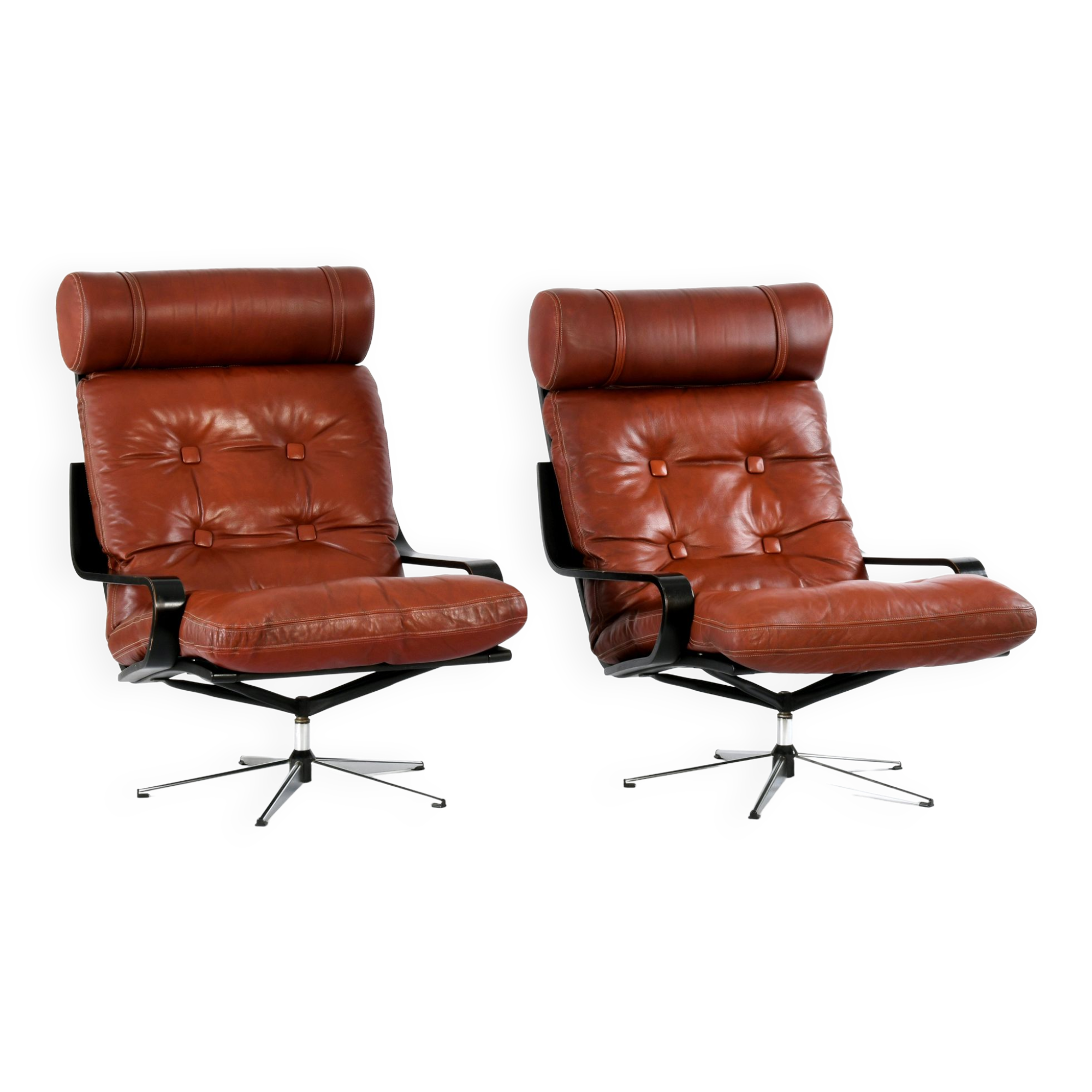 Pair of leather lounge chairs