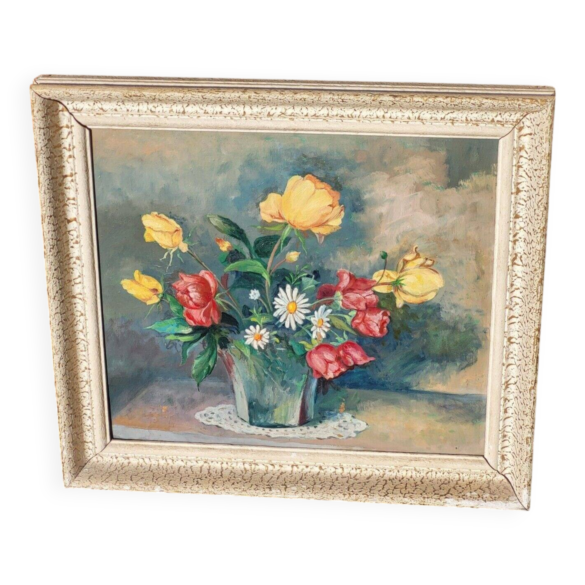 Vintage Original Still Life Flower Bouquet Vase Painting