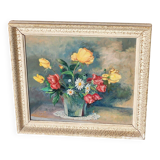 Vintage Original Still Life Flower Bouquet Vase Painting