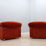 Vintage velvet armchairs Italy 1970s