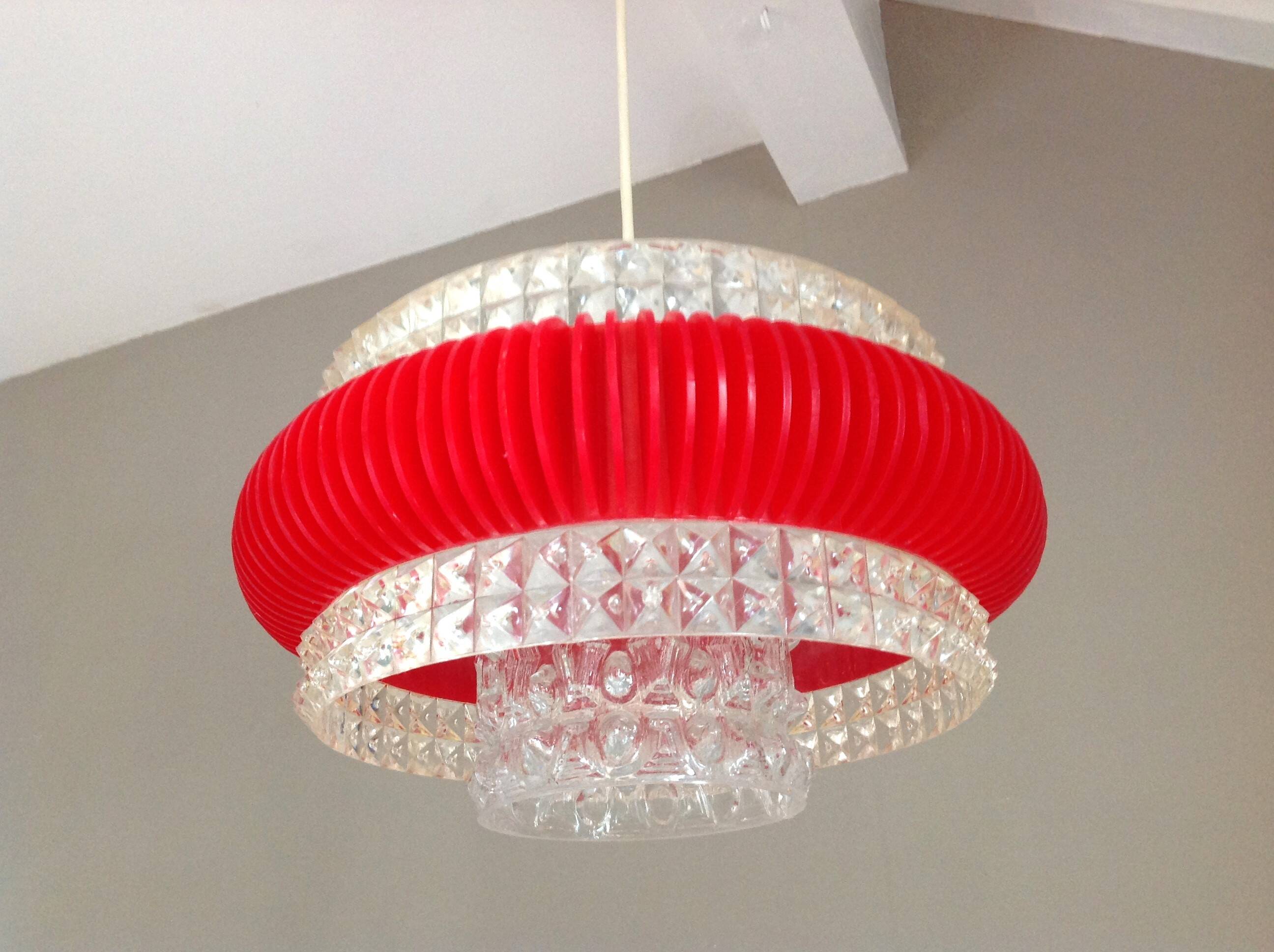Suspension in glass and plexiglass with diamond points / vintage 60s-70s