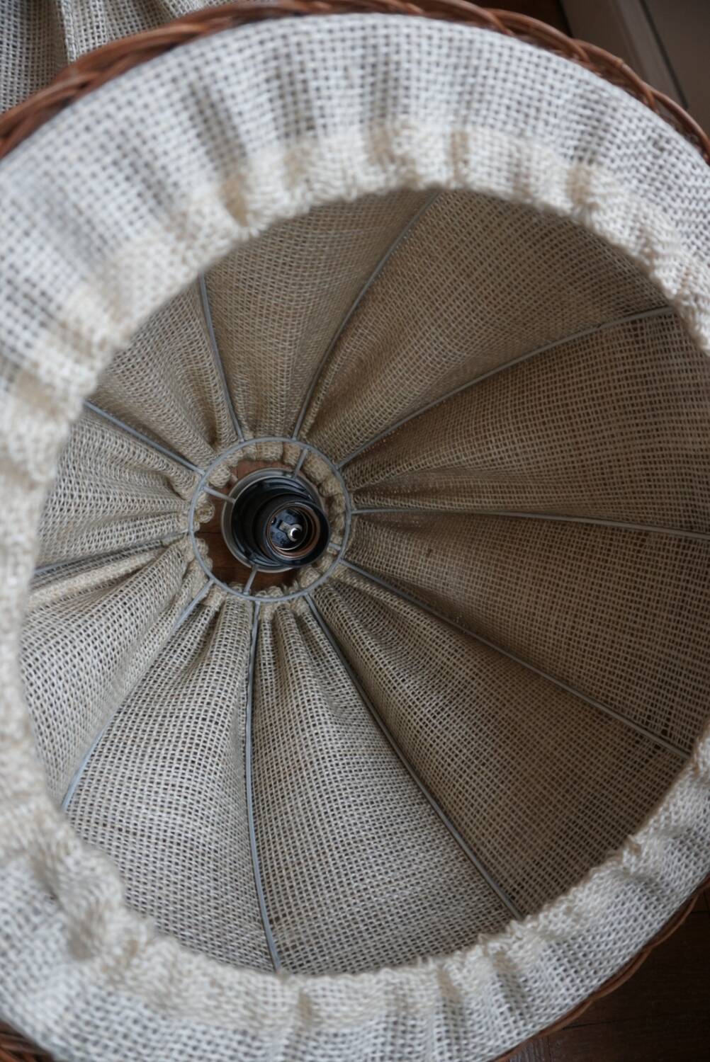 3 70s pendant lights - fabric and rattan