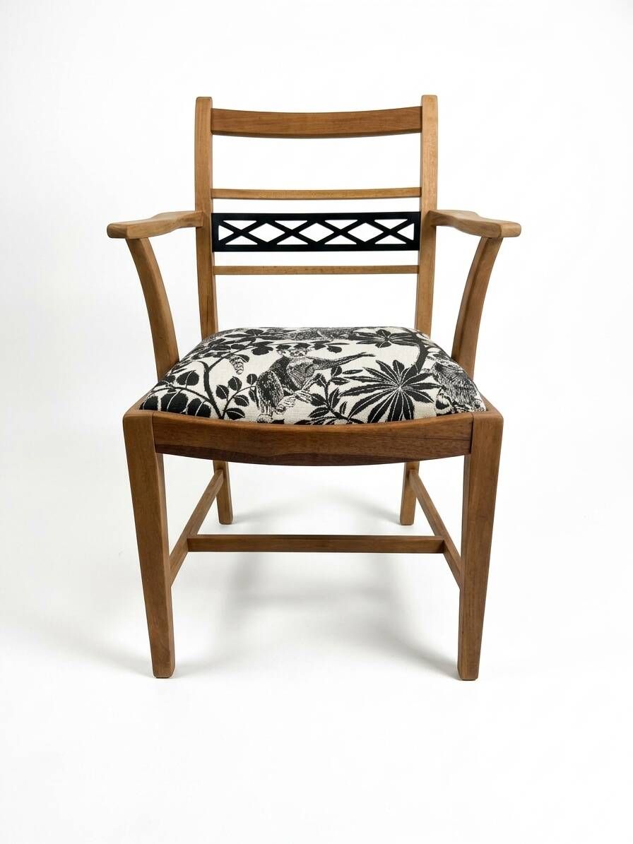 Vintage wooden armchair – Jungle chic fabric seat