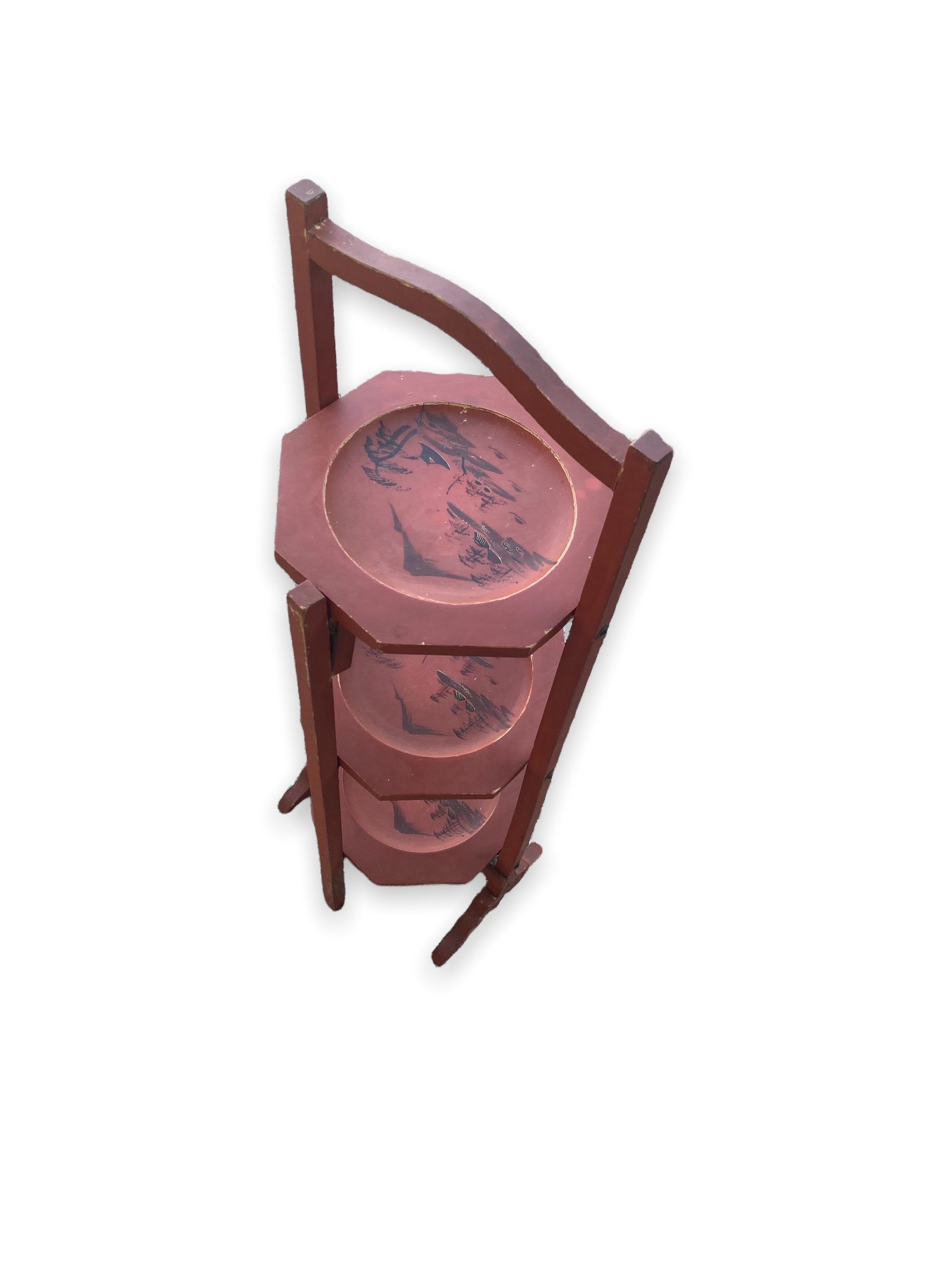 Chinese folding pedestal table in red lacquered wood