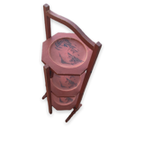 Chinese folding pedestal table in red lacquered wood