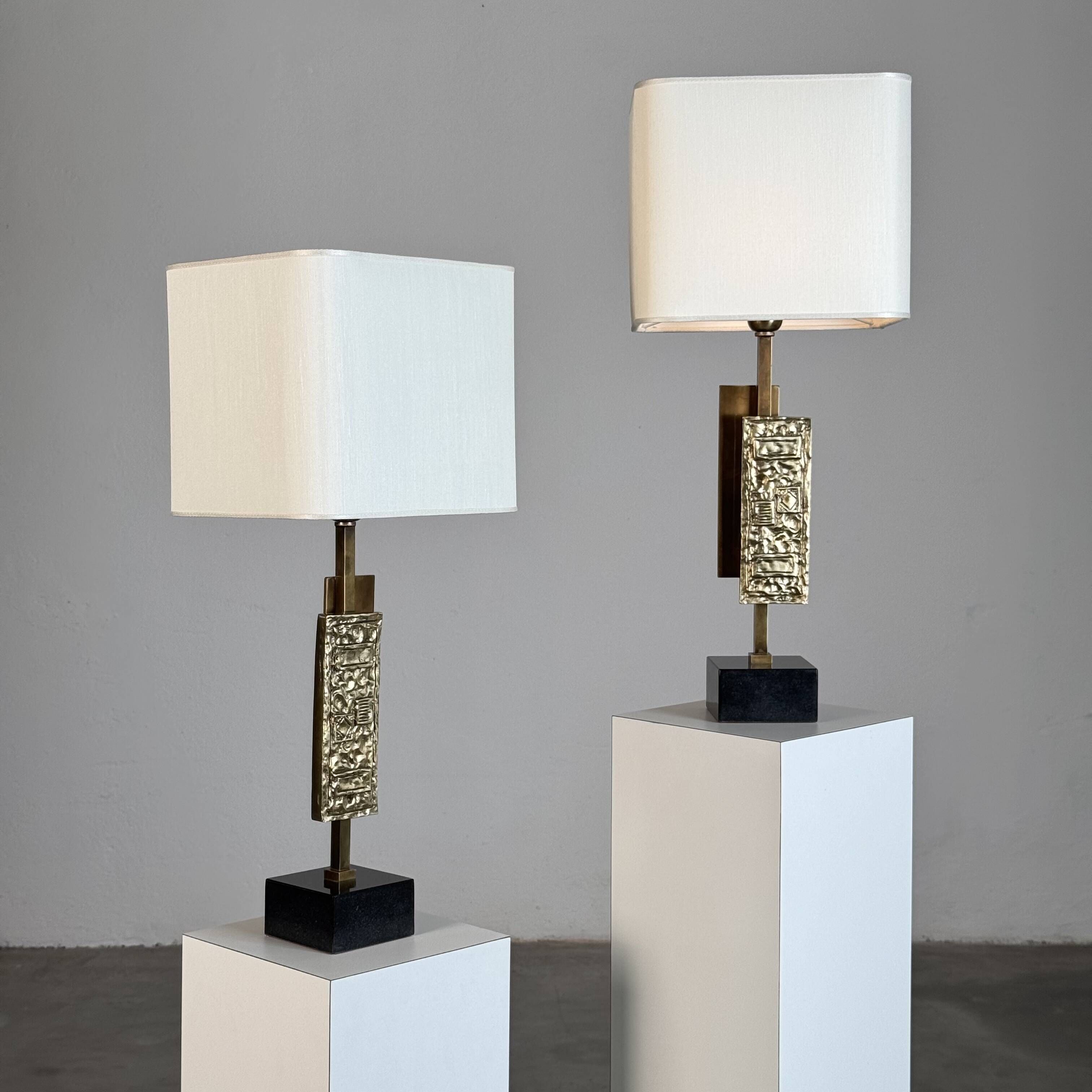 Pair of Dioniso Table Lamps in Marble and Brass by Angelo Brotto, Esperia