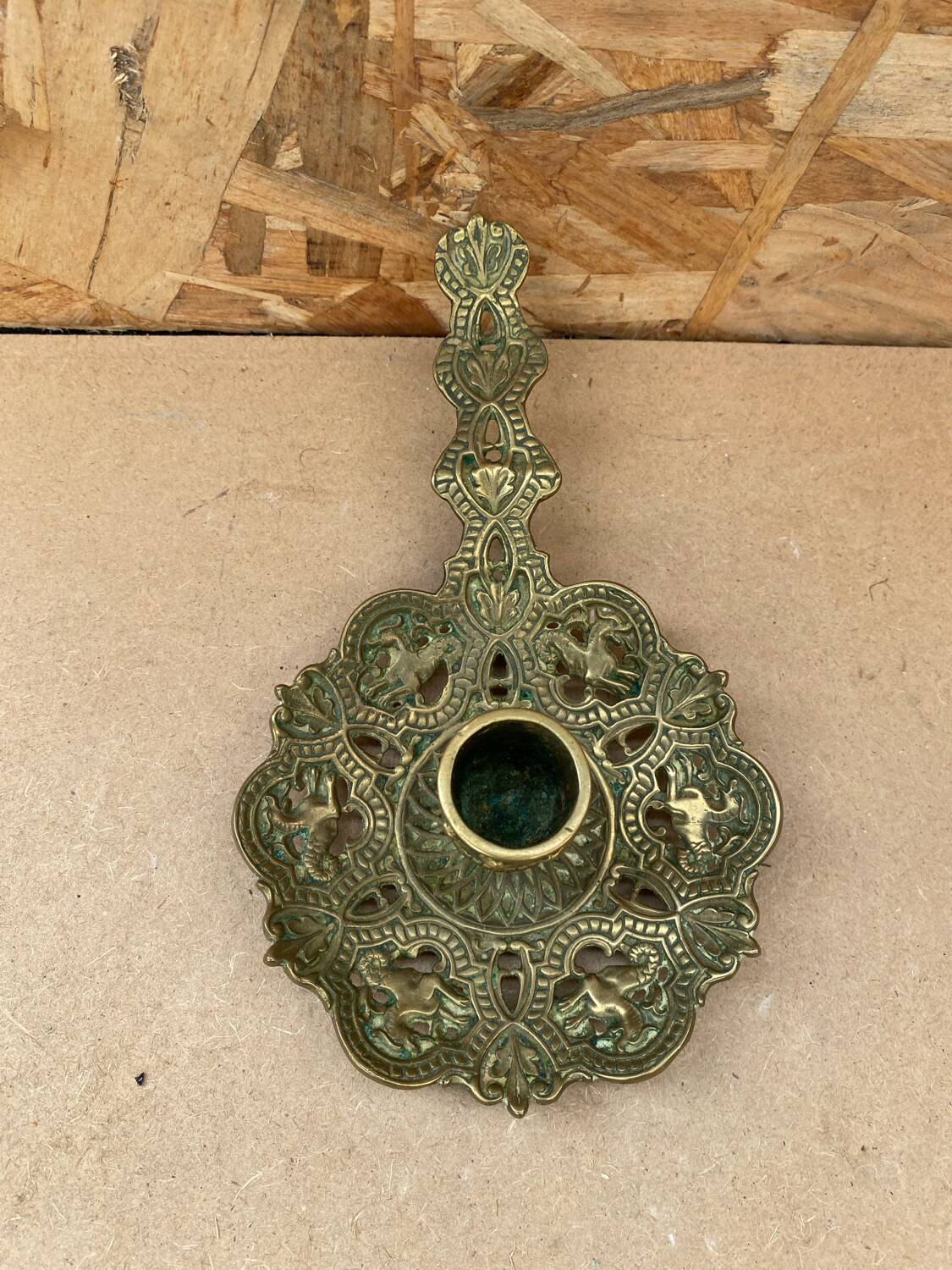 Antique Vintage Gilt Bronze Cellar Raz Hand Candle Holder