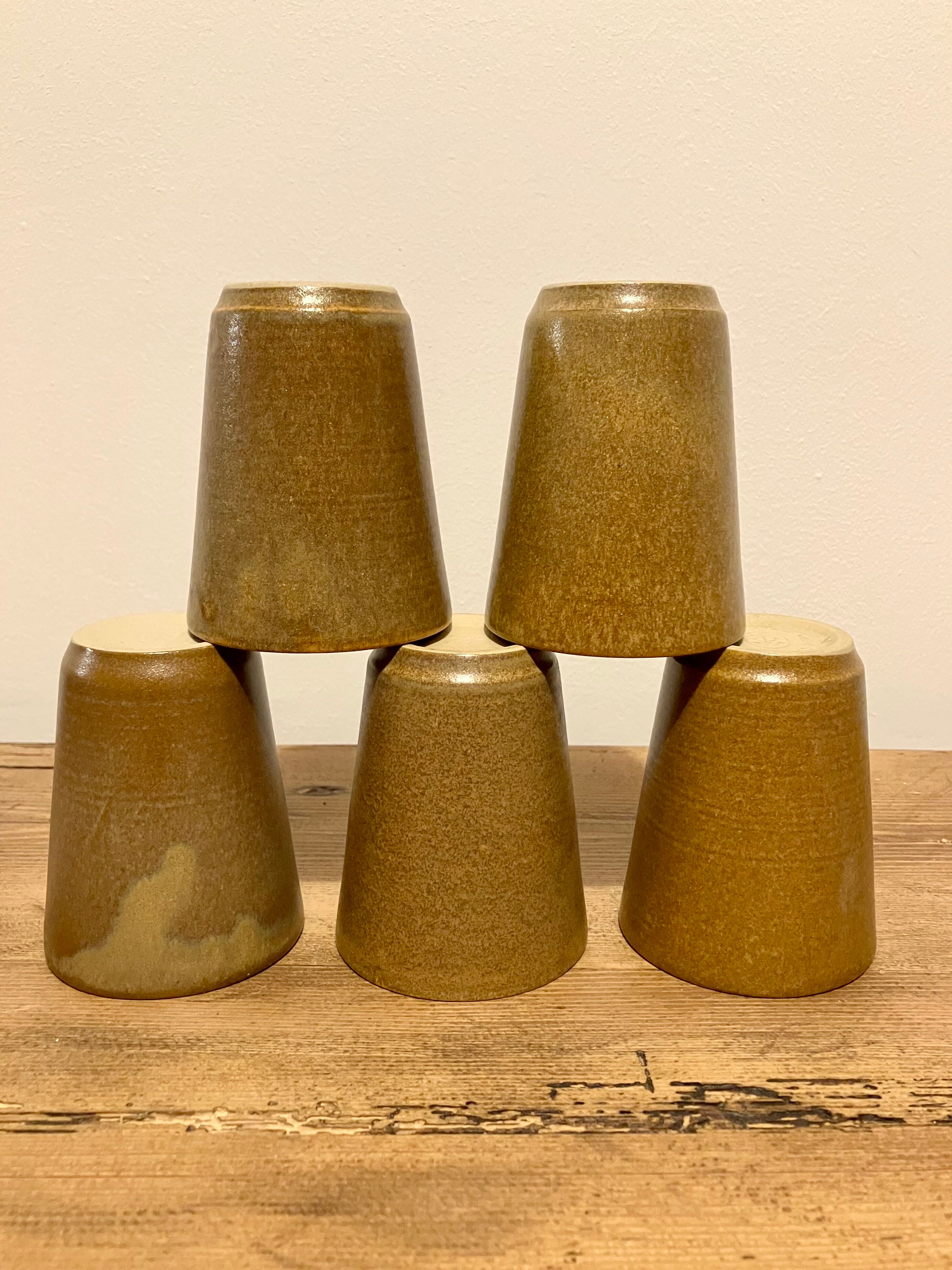 5 Digoin stoneware cups