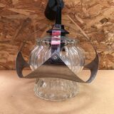 Old atomic age pendant lamp chromed metal & molded glass 70's vintage