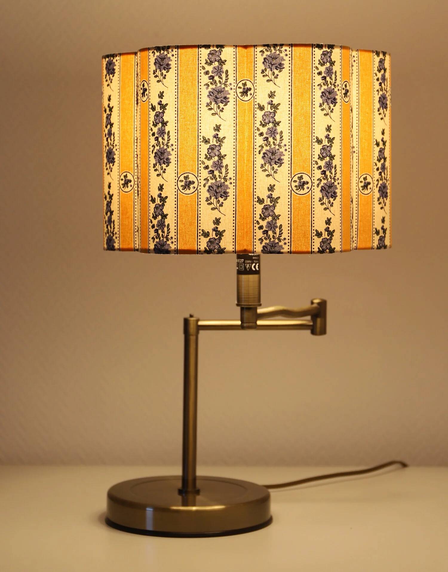 Recycled vintage lamp — with a swivel arm, fluted floral shade