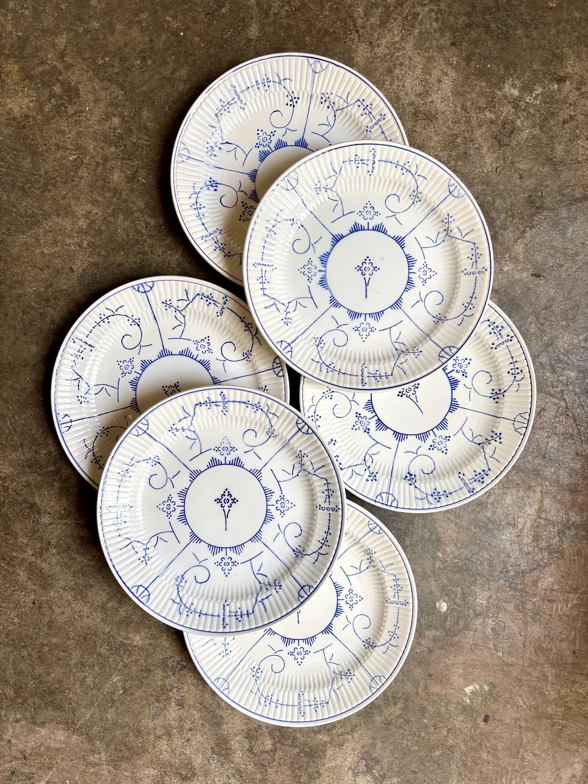 6 flat plates Boch La Louvière in blue glazed earthenware, "Copenhagen" service - 1920s-30s