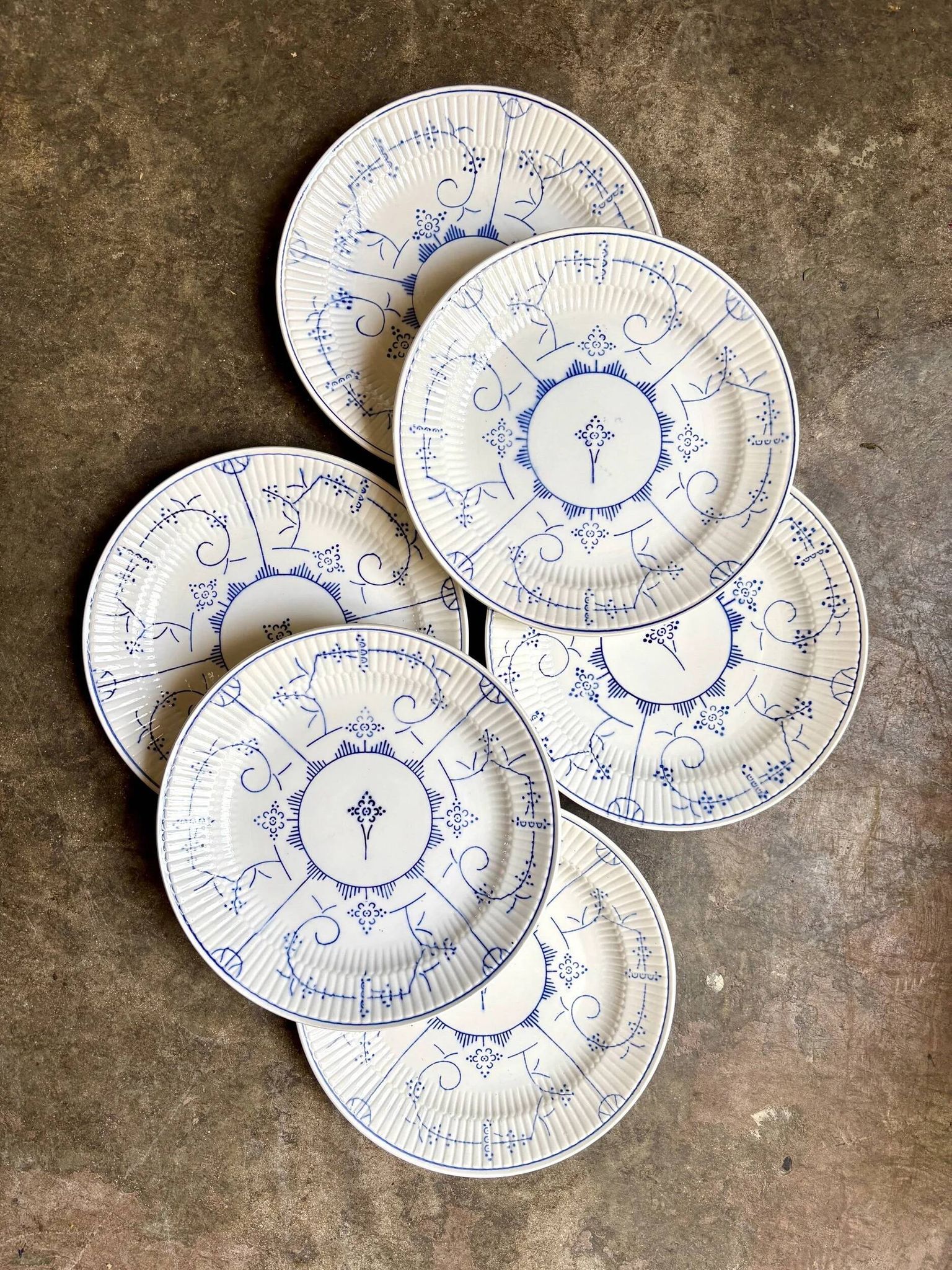 6 flat plates Boch La Louvière in blue glazed earthenware, "Copenhagen" service - 1920s-30s
