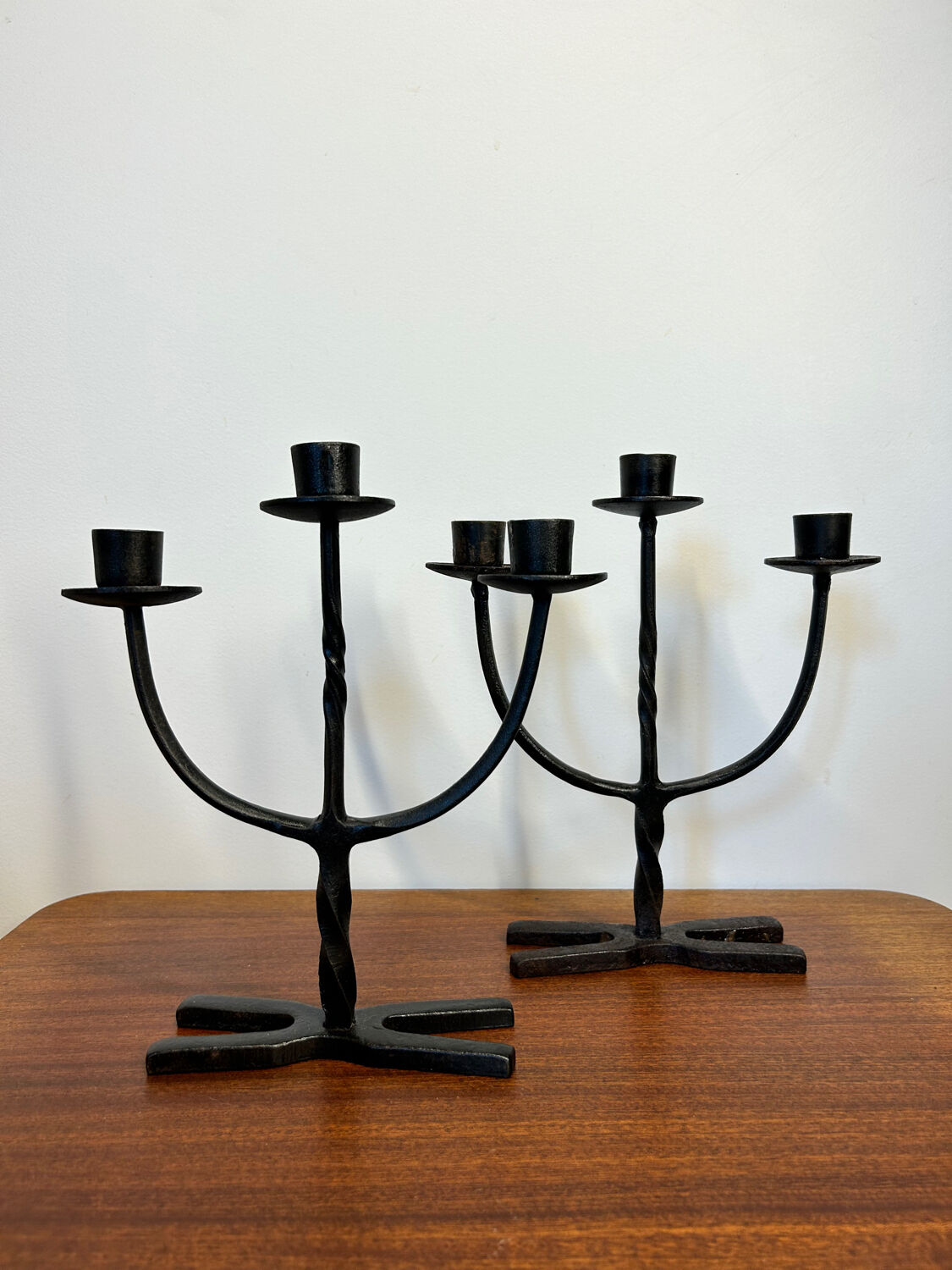 Brutalist wrought iron candlesticks from the 60s