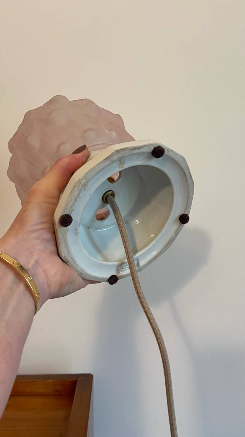 Art Deco powder pink globe lamp and porcelain base
