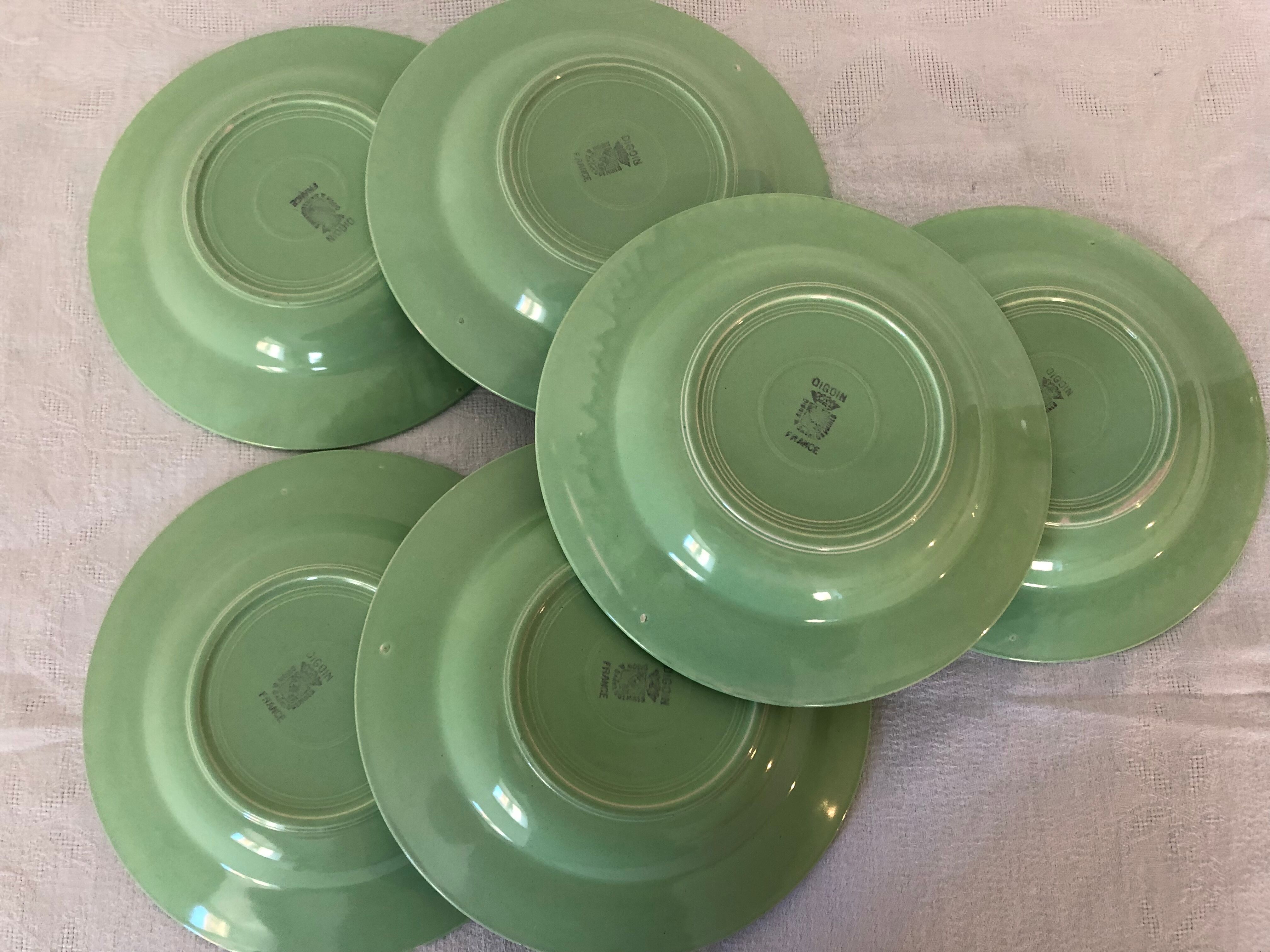 6 Digoin earthenware plates, 1950's