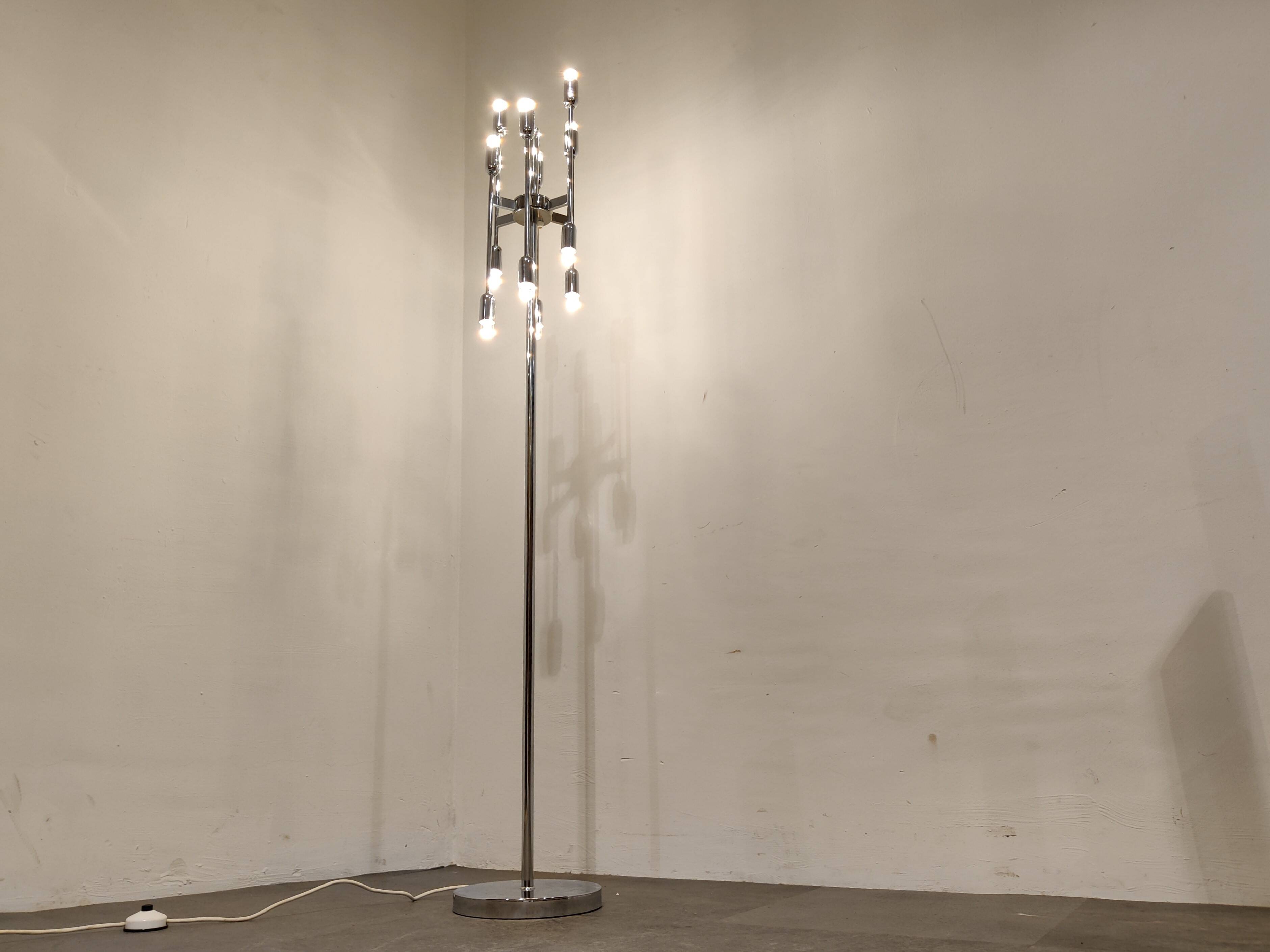 Vintage chrome 12 light floor lamp, 1970s