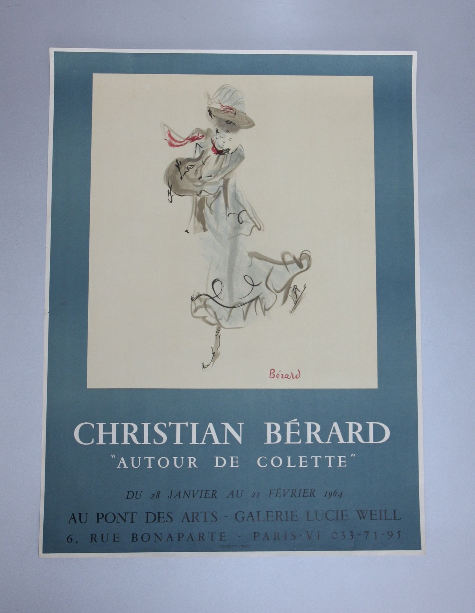 Poster christian bérard for the exhibition "autour de colette", lithograph mourlot, 64 x 47 cm.