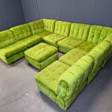 Vintage green velvet modular sofa set, 1970s
