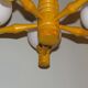 Space age chandelier in 5-arm wood with white frosted opaline glass spheres.