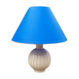 Bedside lamp, ceramic ball foot cream, blue lampshade, circa 70's