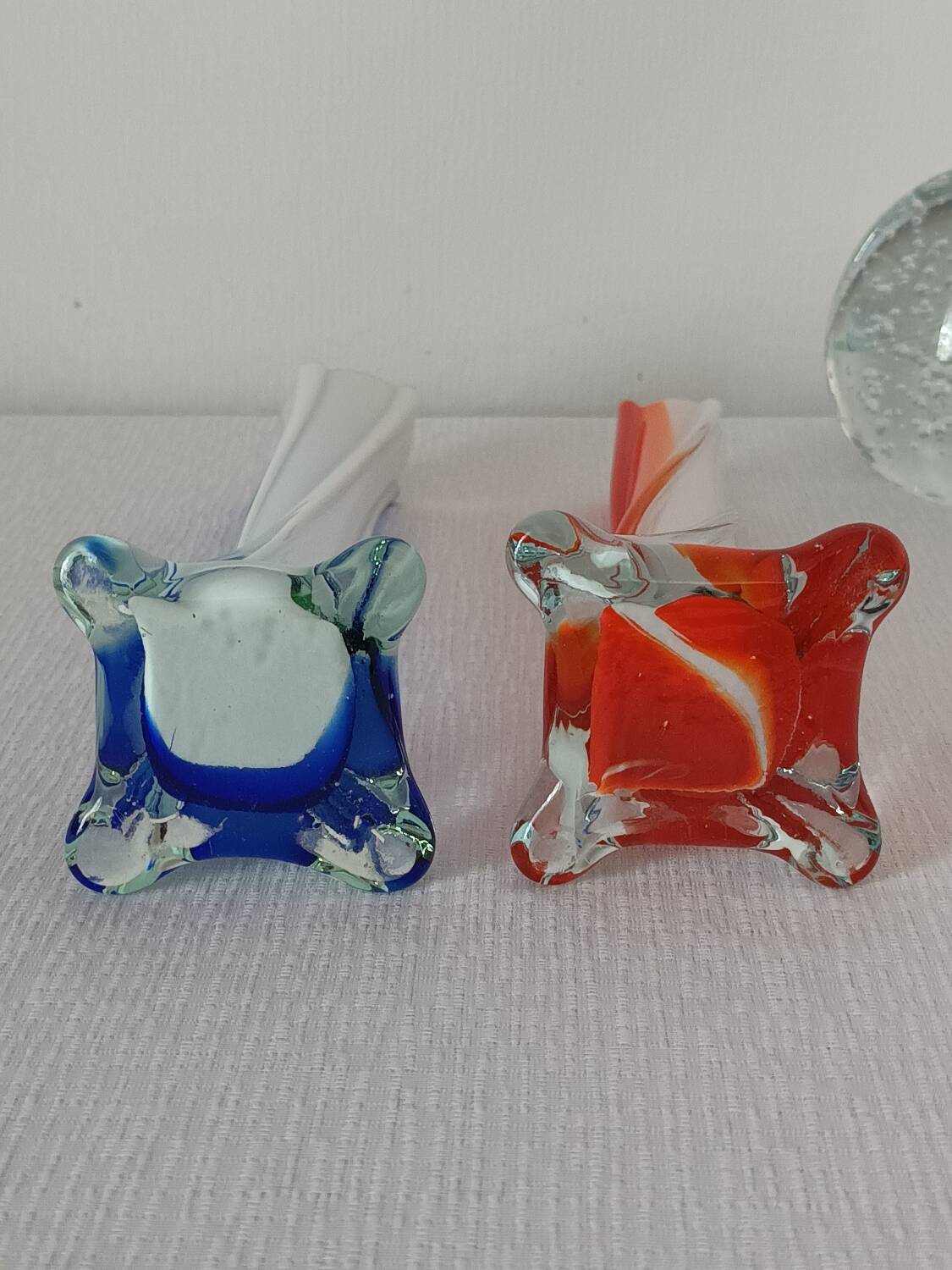 Pair of colored glass soliflores, 1960s