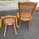 4 Louis XV dining chairs in light solid oak with caning.