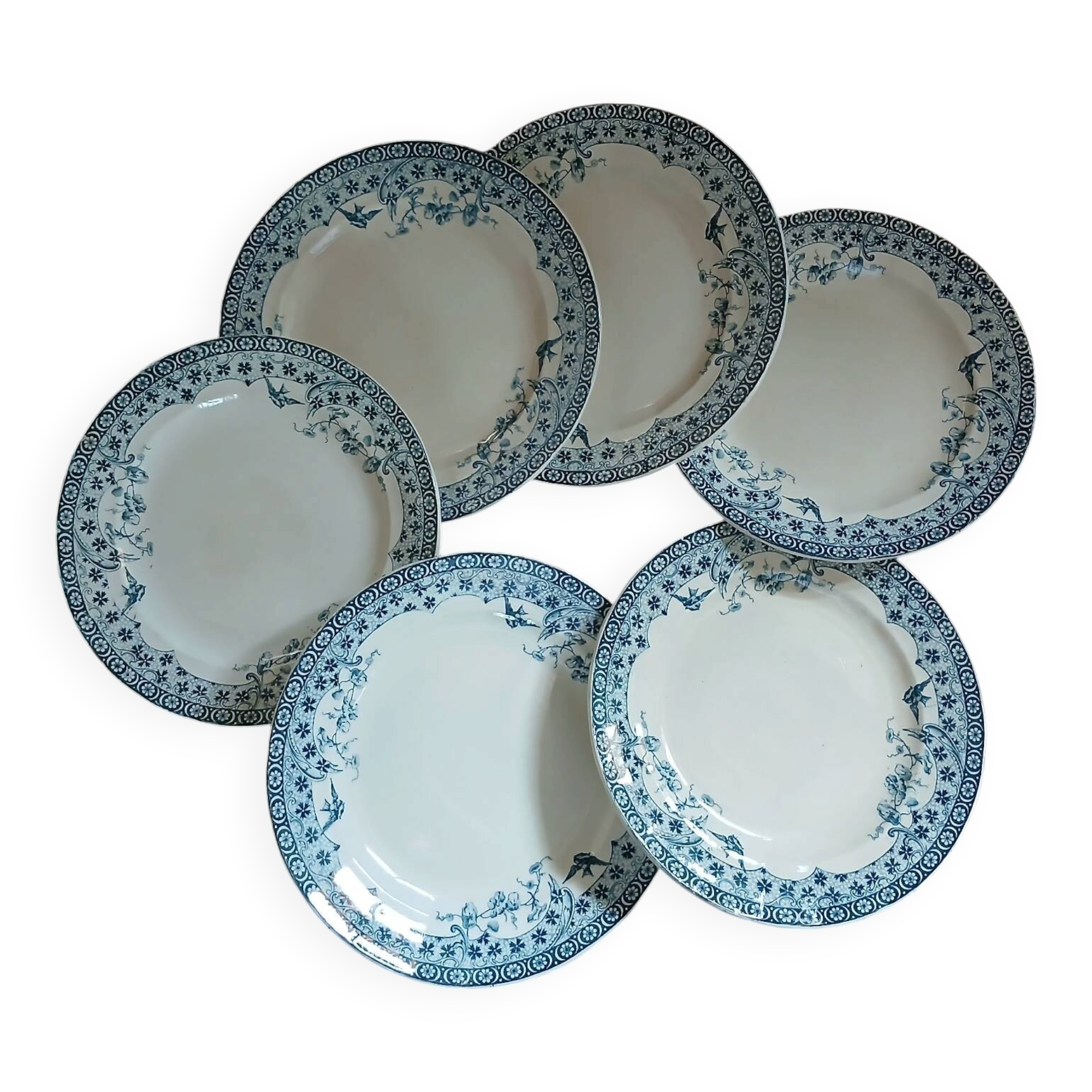 6 antique flat plates in ironstone