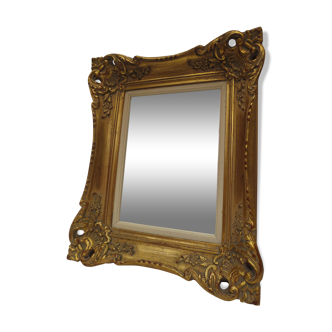 old rectangular mirror in gilded wood, rockery style décor 28x35cm