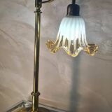 1970 brass lamp with amber and white murano style tulip, slight trace of time, 59x30