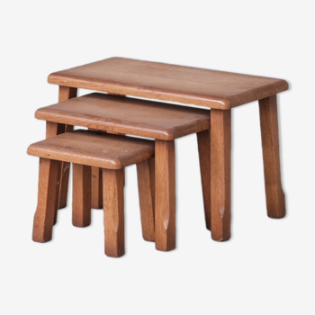 Set of three oak mid-century coffee tables 1970