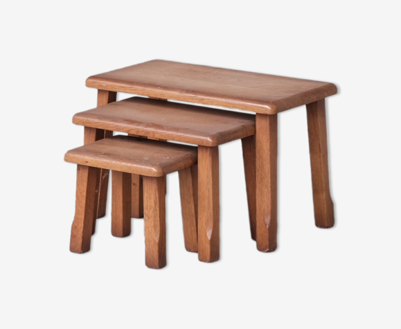 Set of three oak mid-century coffee tables 1970