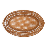 Panier vintage en rotin tissé à la main, tissage en dentelle ouverte, plat à bibelots en osier