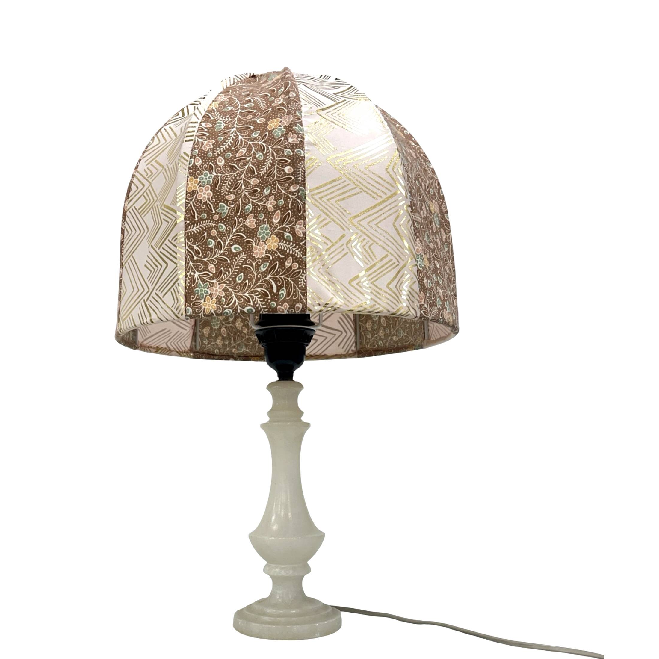 Italian vintage alabaster/onyx table lamp, hand-sewn shade, 1960s.