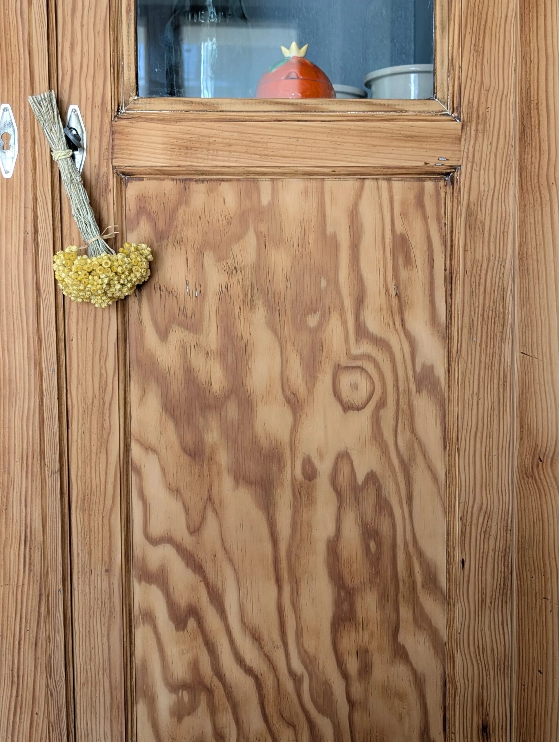 Old glass-fronted wooden library – blue interior