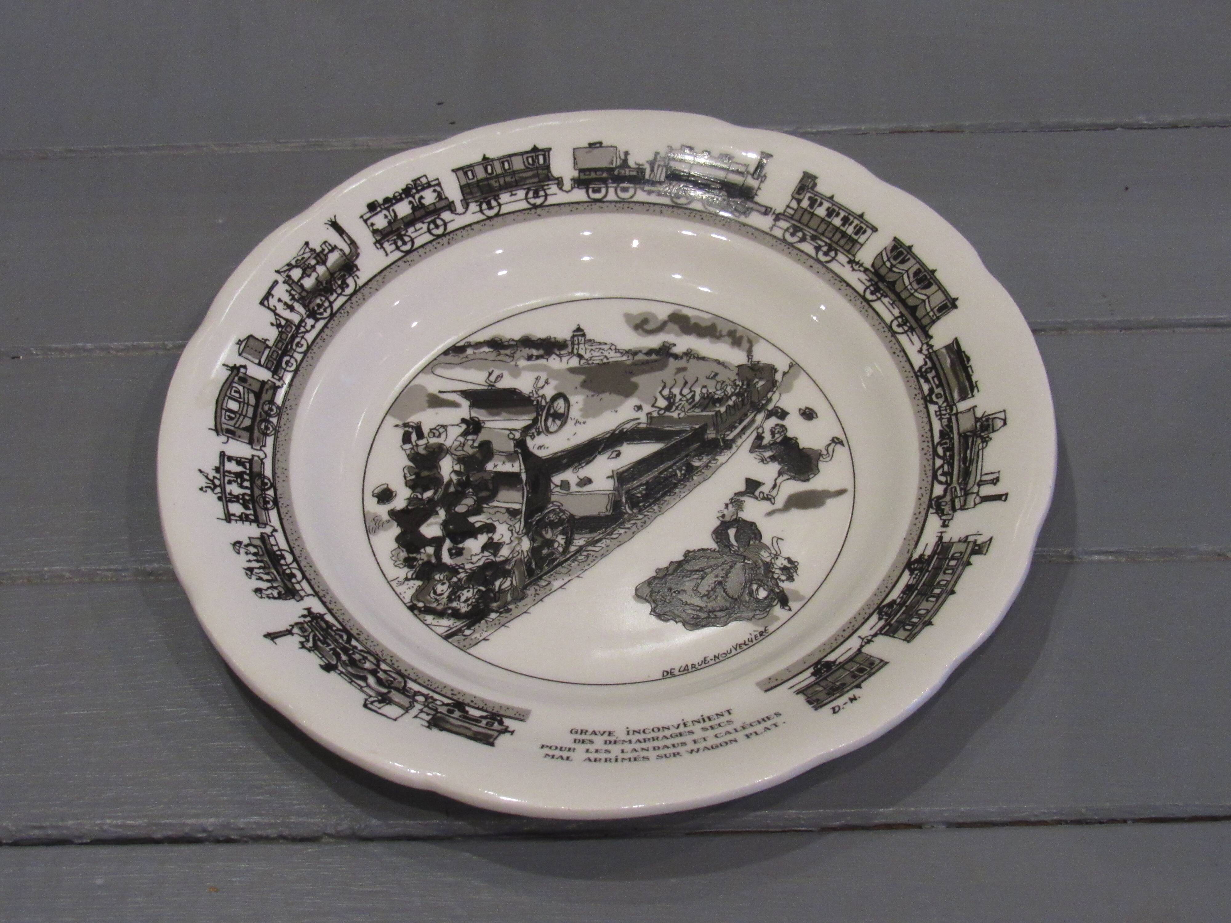 Set of 6 humorous plates on the Train Delarue-nouvellière Gien