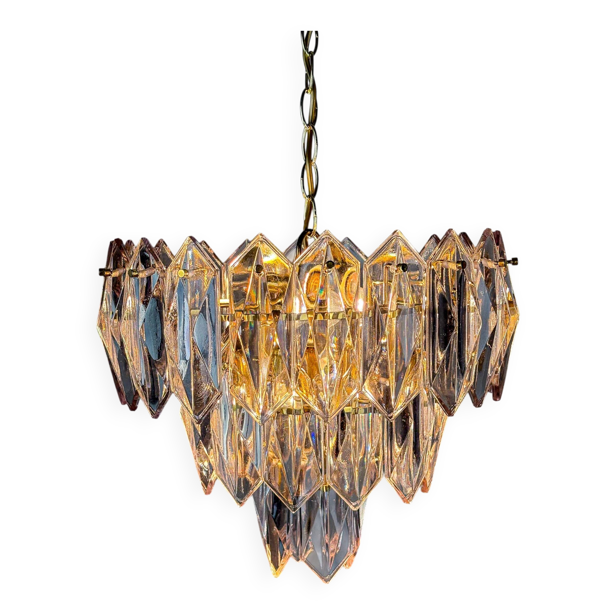 Chandelier JT Kalmar, verre taillé, 3 niveaux, Autriche, années 1970.