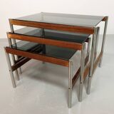 3 Fristho Dutch Design Nesting Tables with Smokey Glass Top Wenge Frame 60s