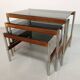 3 tables gigognes Fristho de design hollandais avec plateau en verre fumé et cadre en wengé, années 60