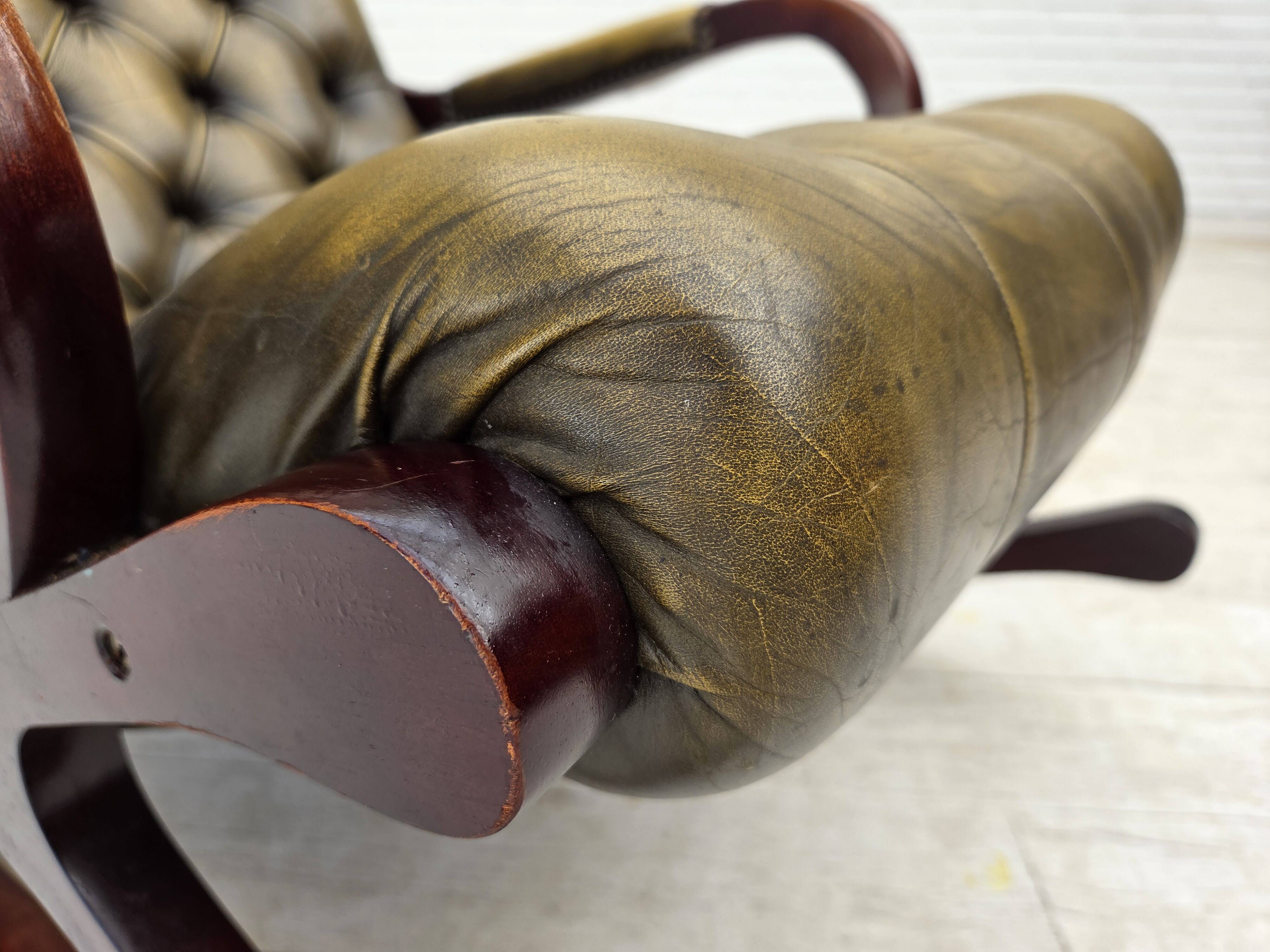 1950s, Chesterfield rocking chair, furniture leather, teak wood.