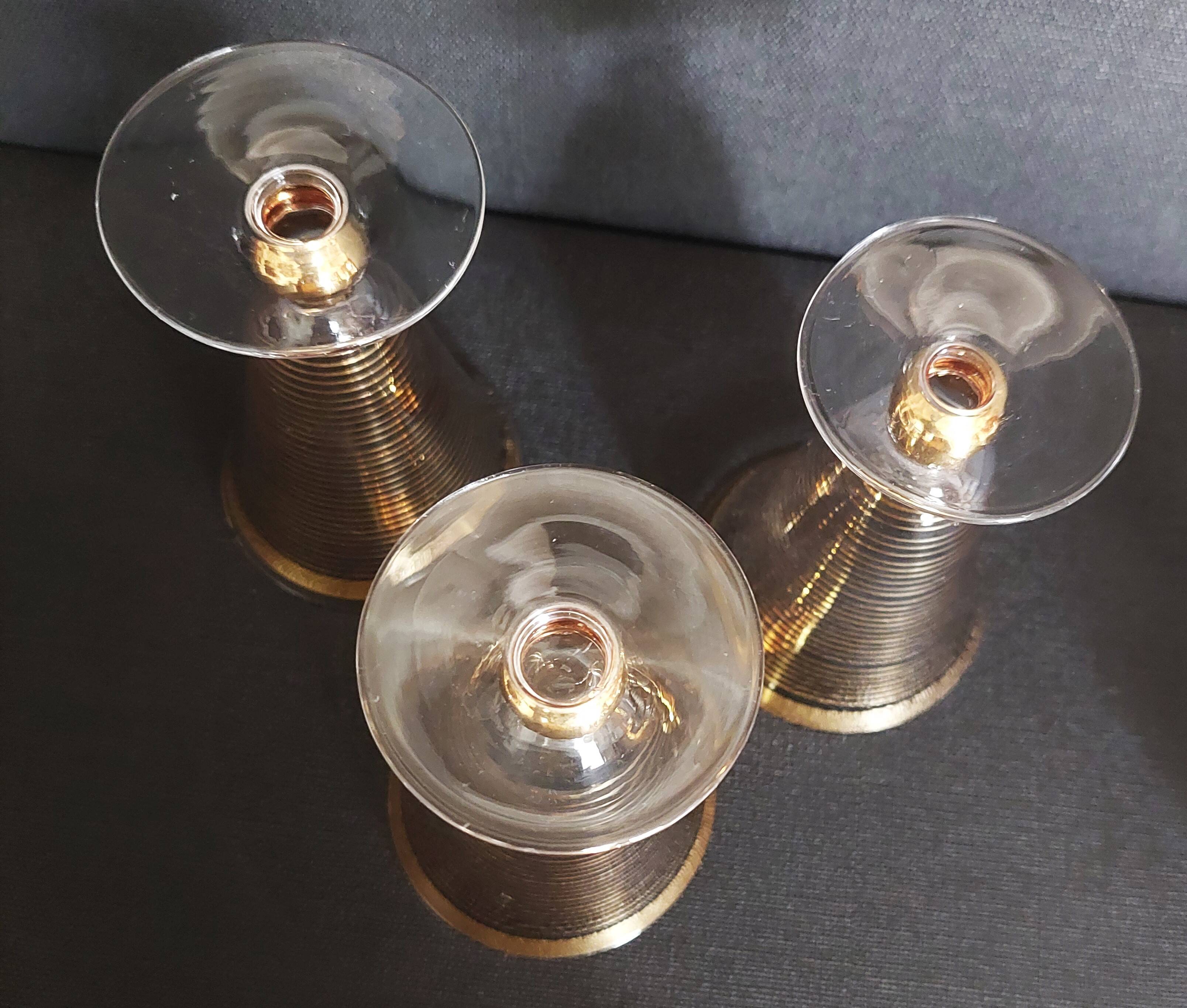 Série de trois verres cristallerie de Hartzviller rayures dorées années 50 60