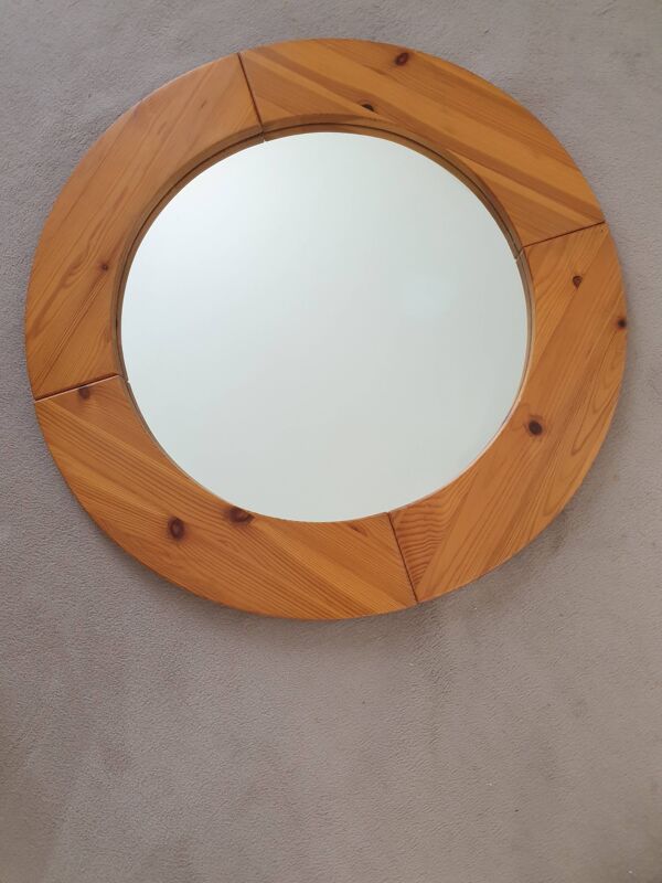 Miroir rond scandinave en pin massif