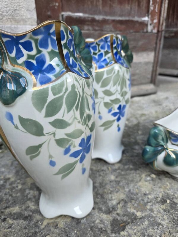 Ensemble deux vases et jardinière Luneville KG début 20eme siècle
