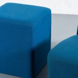 Vintage blue fabric armchair with ottoman, Italy, 1970s