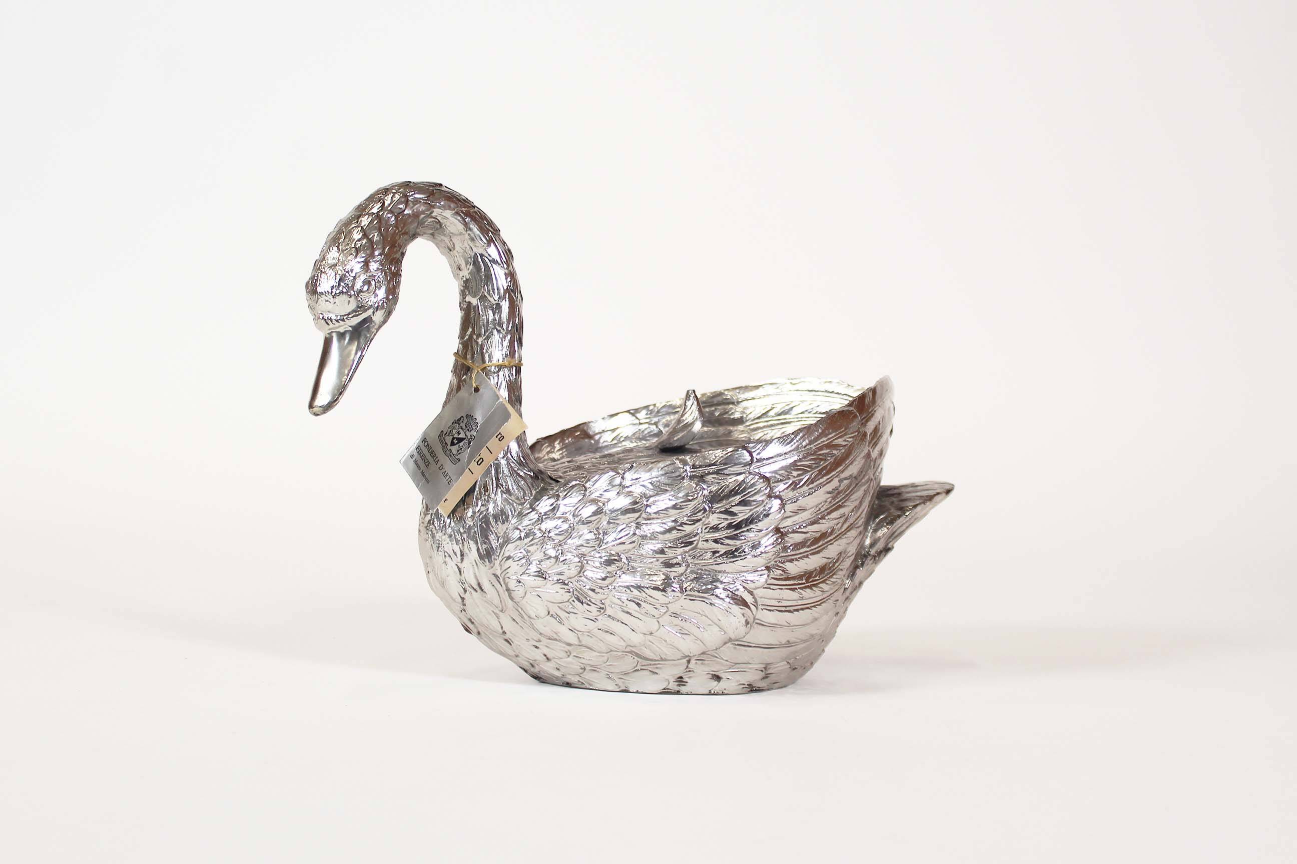 Silver Plated ‘Swan’ ice bucket by Mauro Manetti for Fonderia d’ Arte