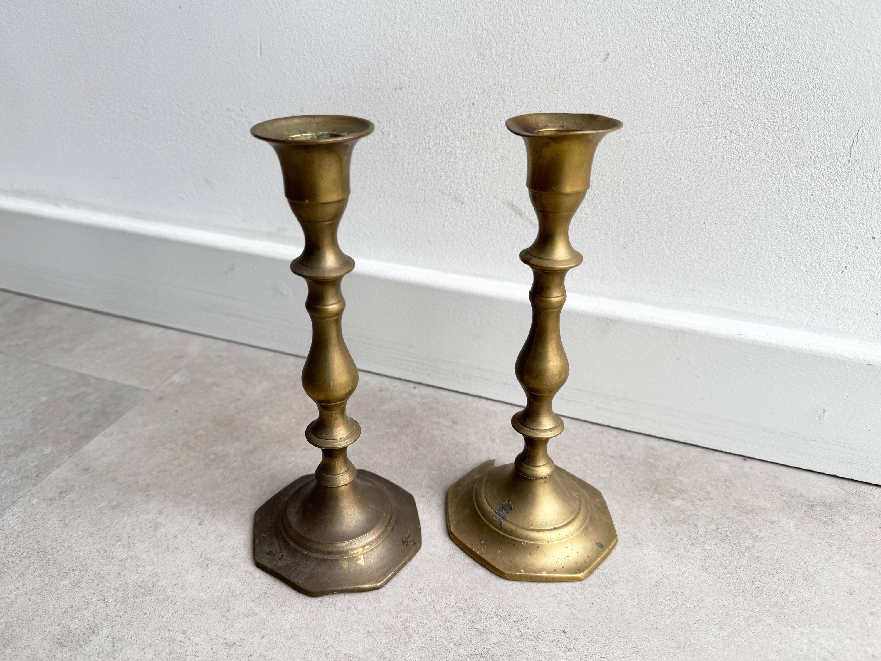 Ensemble de 2 porte-bougies en laiton vintage