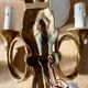 "50s hunting horn wall light, clip-on lampshades"