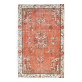Tapis d'aire vintage turc Oushak fait main en laine et coton rouge 191x311