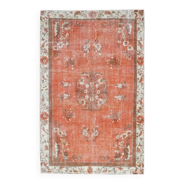 Vintage Turkish Oushak Handmade Wool Cotton Red Area Rug 191x311